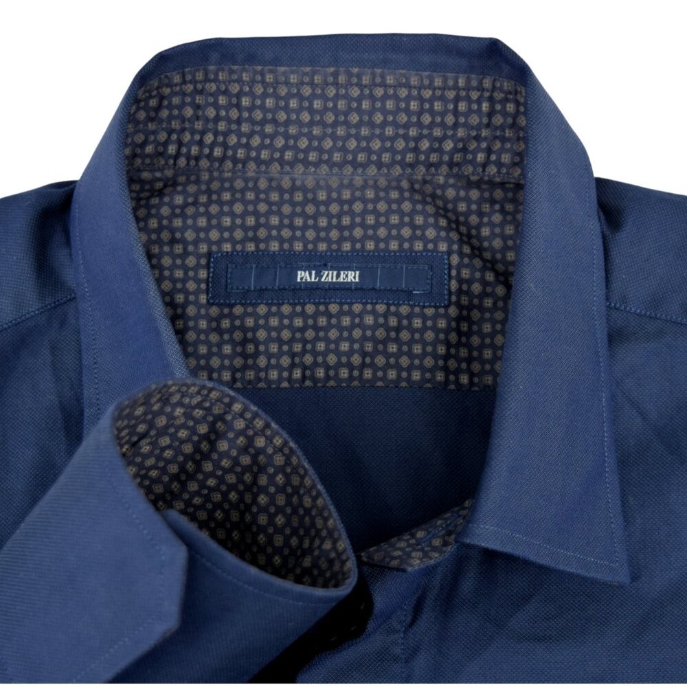 PAL ZILERI Deep Navy Button-Front Long Sleeve Luxury Shirt Sz 16.5/42 - Romania‎